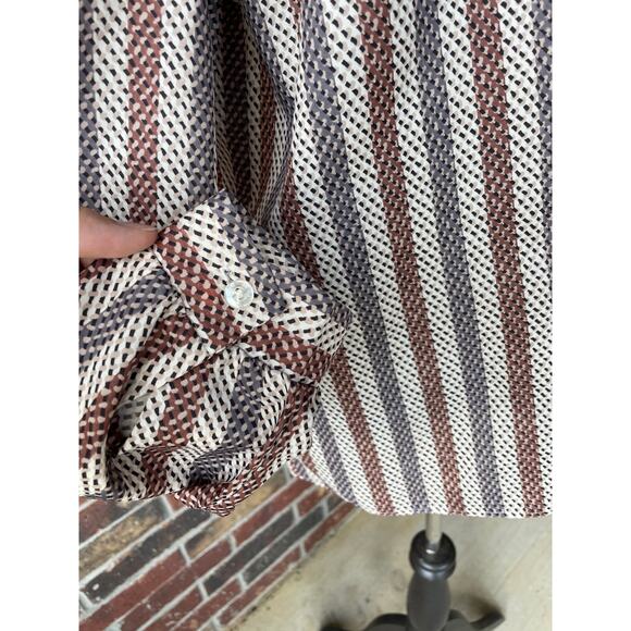Vintage Symmetry polyester button down shirt - stripes - neutral - size L - 70s - Picture 5 of 9